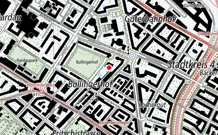 Map showing the location of Kindergarten Bullingerhof (Kindergarten)