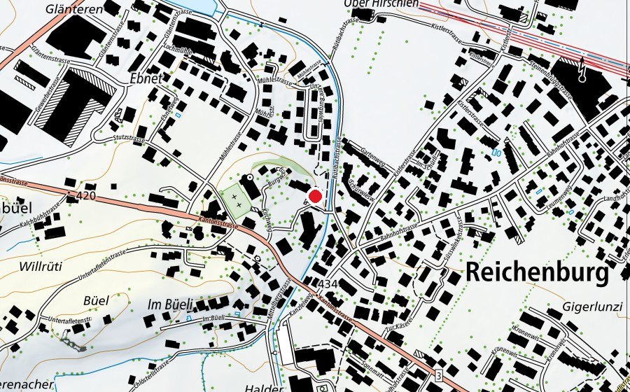 Map showing the location of Kindergarten Burg 1+2 (Kindergarten)