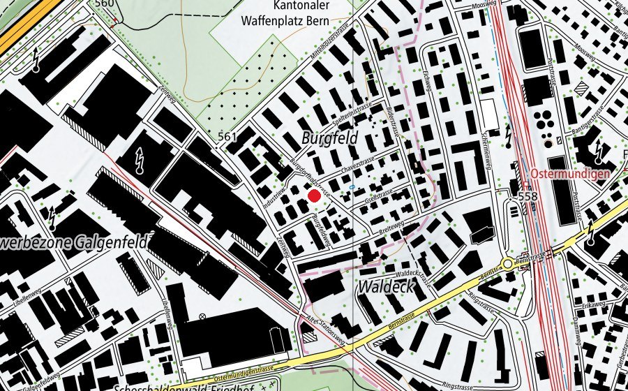 Map showing the location of Kindergarten Burgfeld (Kindergarten)