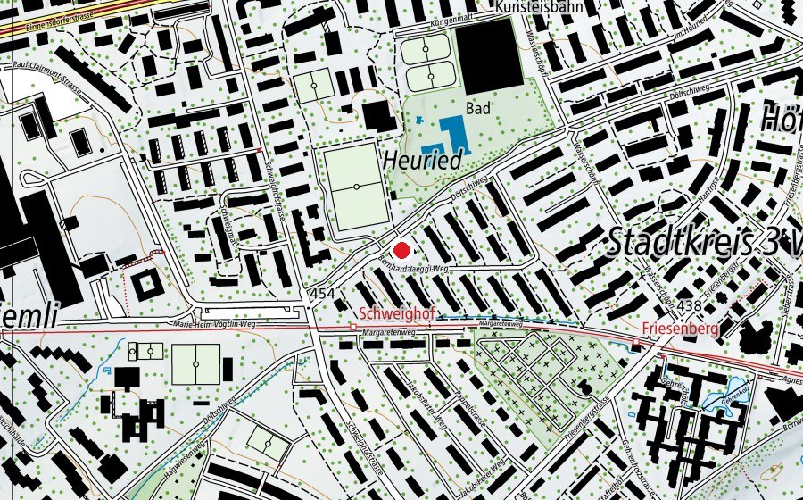 Carte indiquant l’emplacement de Kindergarten Döltschiweg 1+2 (École enfantine)