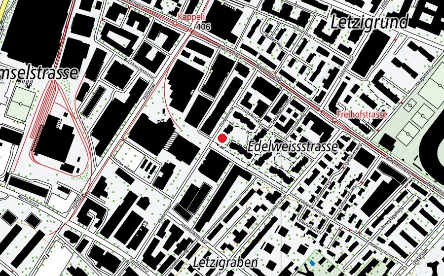 Map showing the location of Kindergarten Flüelastrasse (Kindergarten)