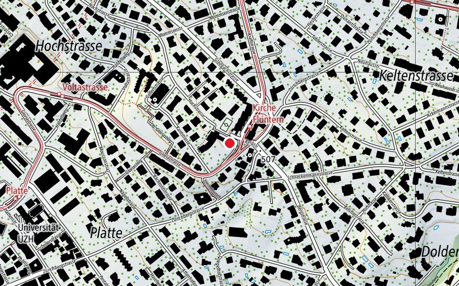 Map showing the location of Kindergarten Fluntern 1+2 (Kindergarten)