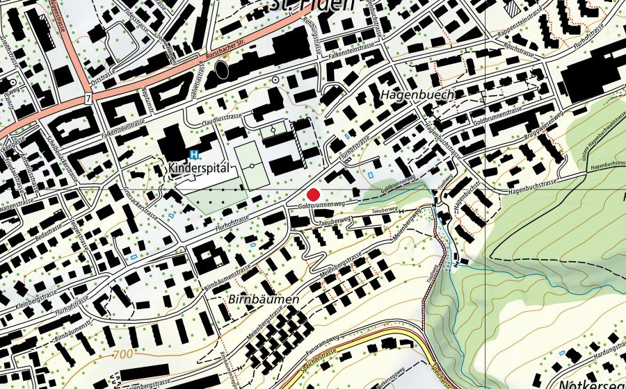 Map showing the location of Kindergarten Flurhofstrasse 47 (Kindergarten)