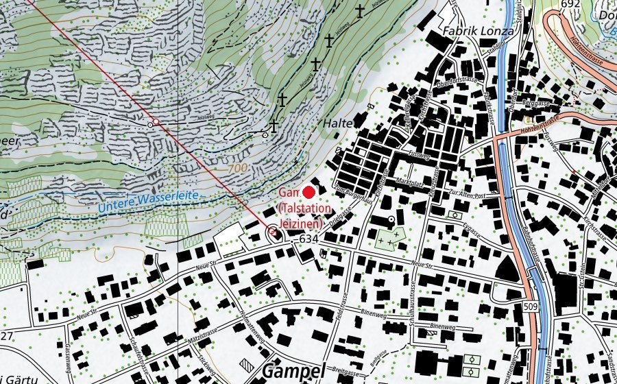 Carte indiquant l’emplacement de Kindergarten Gampel (École enfantine)