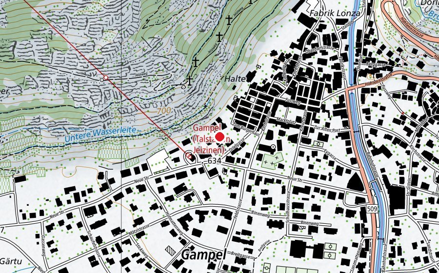 Mappa con la posizione di Kindergarten Gampel;Kindergarten (Scuola dell’infanzia)