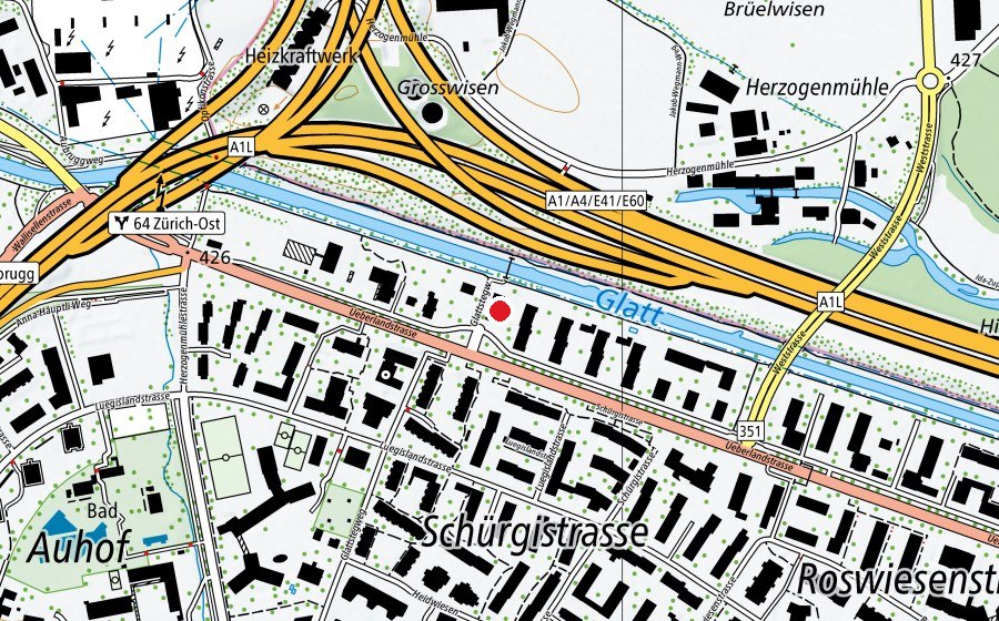 Carte indiquant l’emplacement de Kindergarten Glattstegweg (École enfantine)