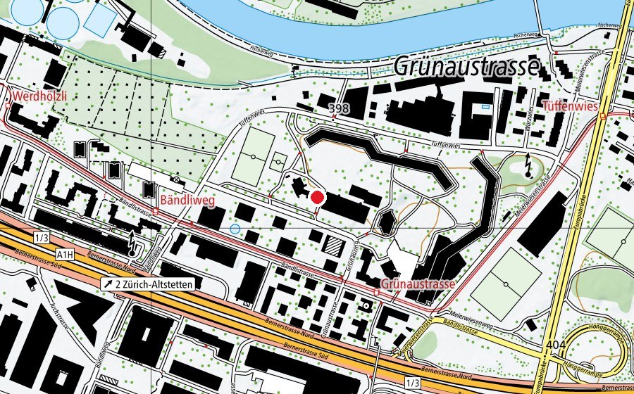 Carte indiquant l’emplacement de Kindergarten Grünau 1 + 2 (École enfantine)