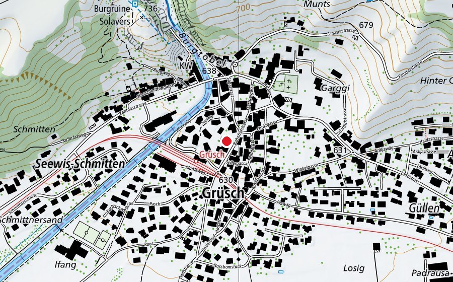 Map showing the location of Kindergarten Grüsch (Kindergarten)