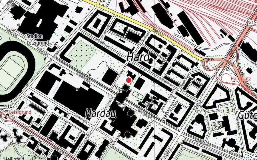 Map showing the location of Kindergarten Hardau 1 (Kindergarten)