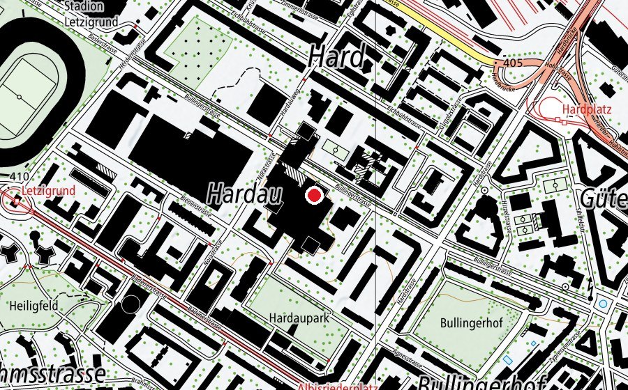 Karte mit dem Standort von Kindergarten Hardau Zentrum (Kindergarten)