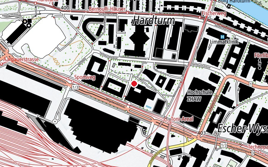 Map showing the location of Kindergarten Hardturmpark (Kindergarten)