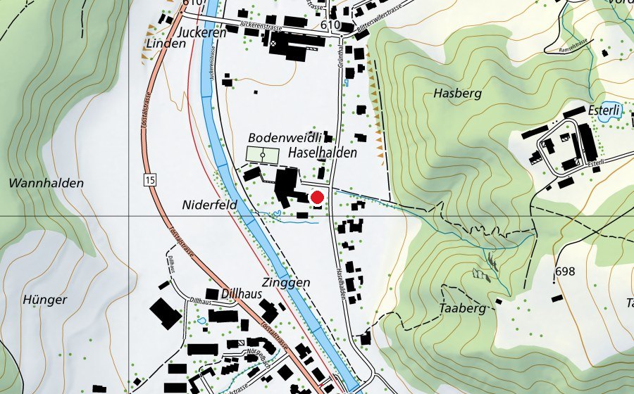 Karte mit dem Standort von Kindergarten Haselhalden 1+2 (Kindergarten)