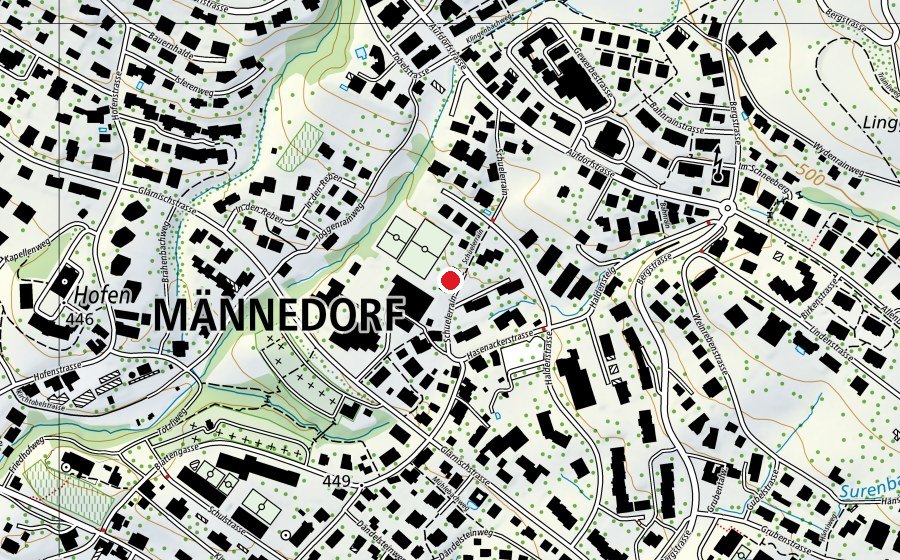 Map showing the location of Kindergarten Hasenacker 1+2 (Kindergarten)