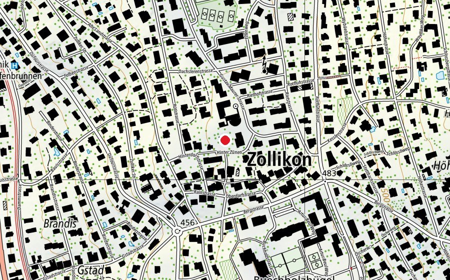 Map showing the location of Kindergarten Hinter Zünen (Kindergarten)