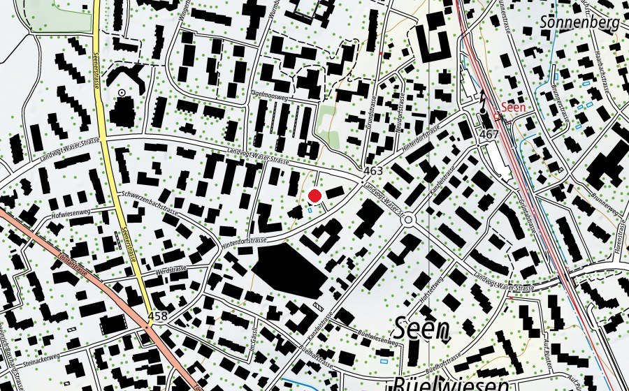 Carte indiquant l’emplacement de Kindergarten Hinterdorf (École enfantine)