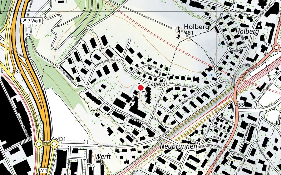 Carte indiquant l’emplacement de Kindergarten Hinterwiden C (École enfantine)