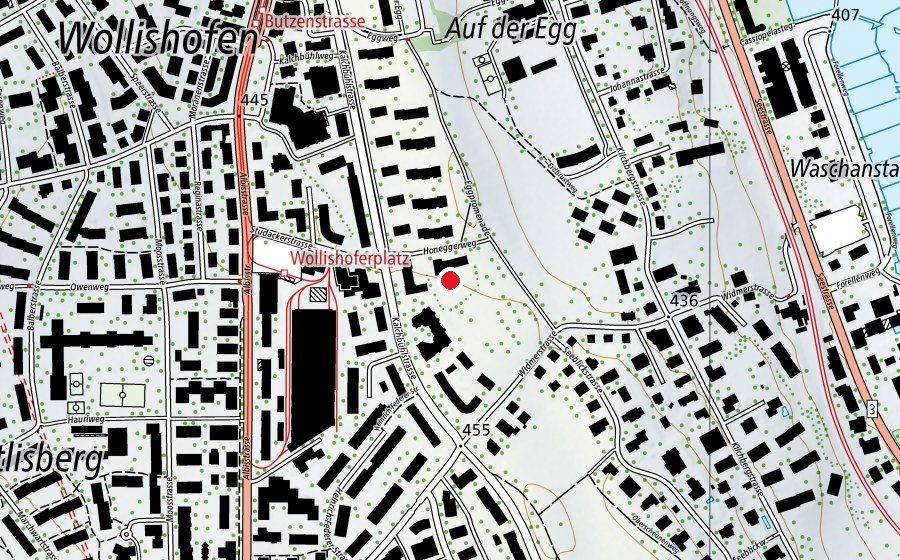 Map showing the location of Kindergarten Honeggerweg 1 + 2 und Kinderhort (Kindergarten)