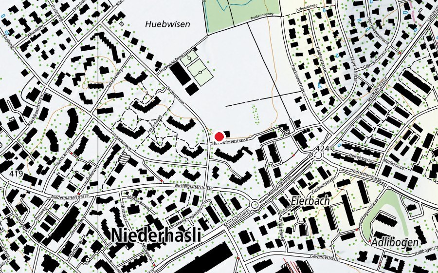 Karte mit dem Standort von Kindergarten Huebwiesen (Kindergarten)