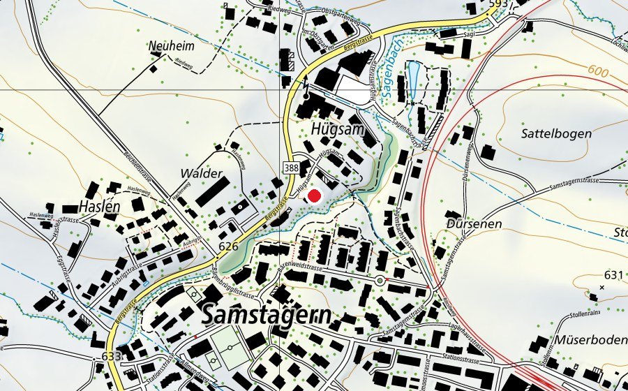 Map showing the location of Kindergarten Hügsam 1+2 (Kindergarten)