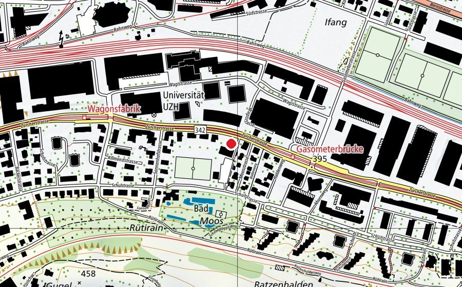 Carte indiquant l’emplacement de Kindergarten im Moos 1+2 (École enfantine)