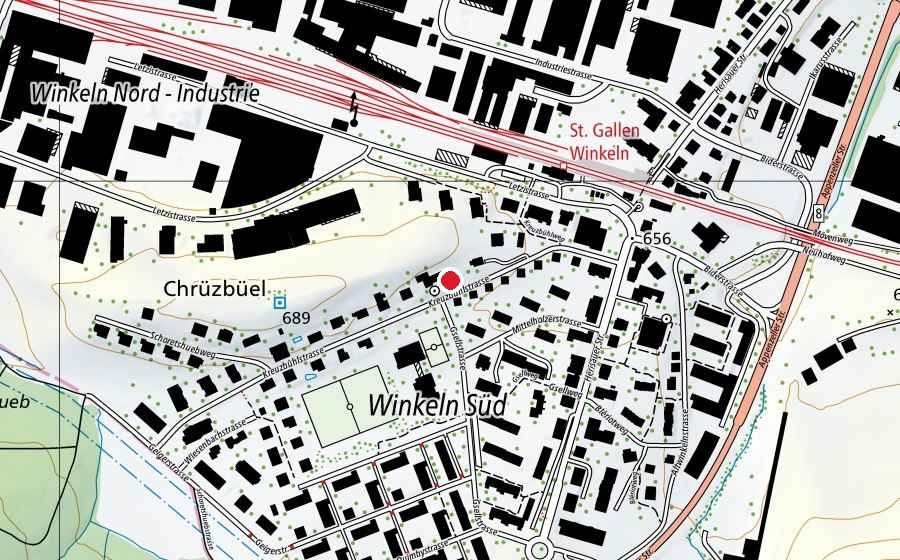Carte indiquant l’emplacement de Kindergarten Kreuzbühl (École enfantine)