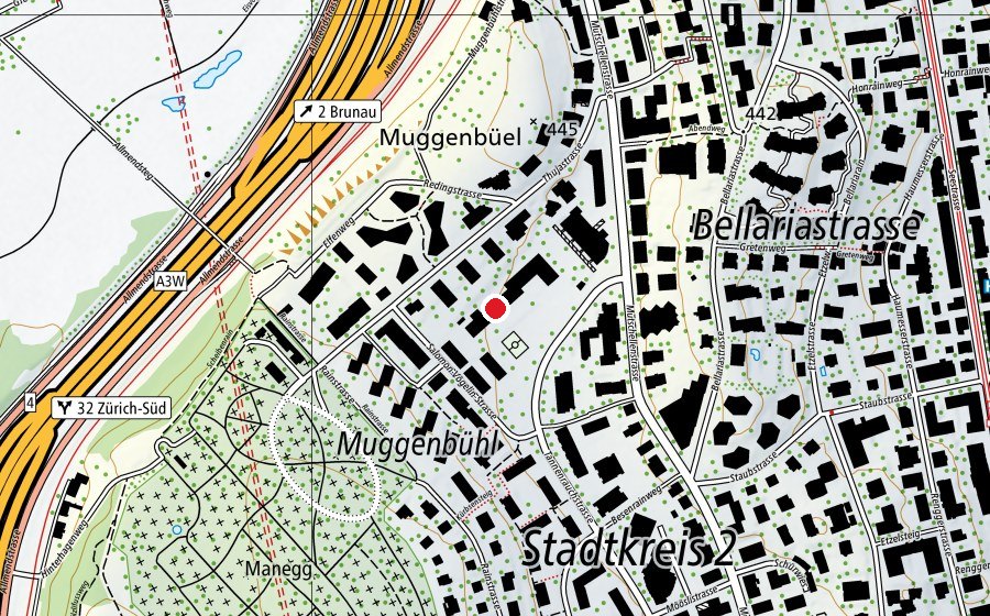 Karte mit dem Standort von Kindergarten Manegg 1+2+4 (Kindergarten)