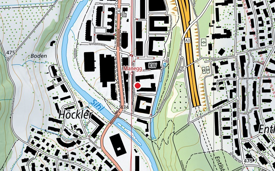 Carte indiquant l’emplacement de Kindergarten Maneggstrasse (École enfantine)