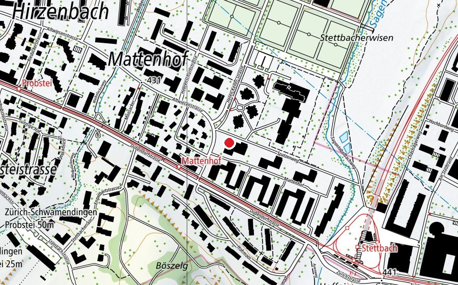 Map showing the location of Kindergarten Mattenhof 1A (Kindergarten)