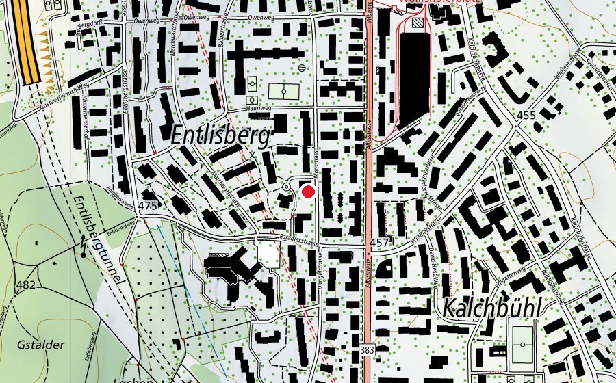 Karte mit dem Standort von Kindergarten Moos 1+2 (Kindergarten)