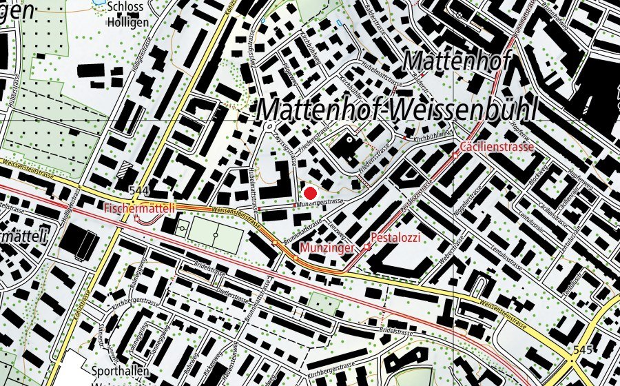 Karte mit dem Standort von Kindergarten Munzingerstrasse 1+2 (Kindergarten)