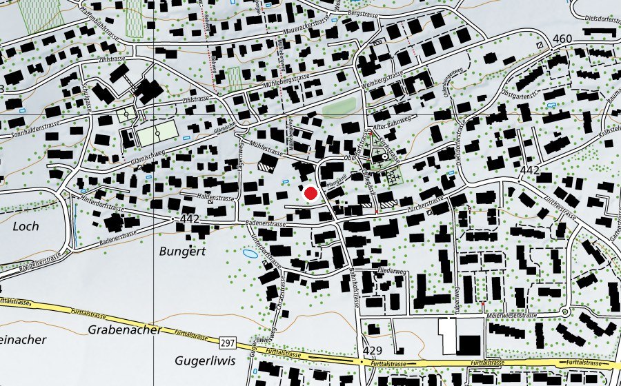 Carte indiquant l’emplacement de Kindergarten Oberdorf 1+2 (École enfantine)