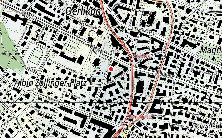Carte indiquant l’emplacement de Kindergarten Oerlikoner (École enfantine)