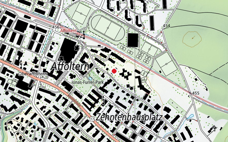 Map showing the location of Kindergarten Riedenhalden 1+2 (Kindergarten)