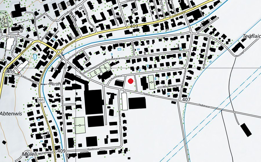 Map showing the location of Kindergarten Riedland A+B (Kindergarten)