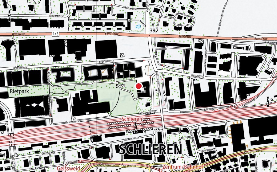 Carte indiquant l’emplacement de Kindergarten Rietpark 1+2 (École enfantine)