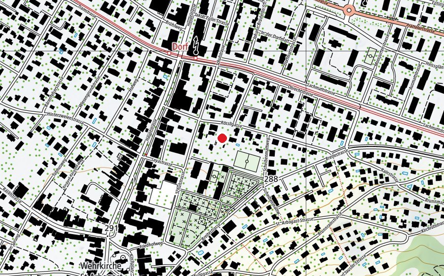 Map showing the location of Kindergarten Rössligasse 1 (Kindergarten)