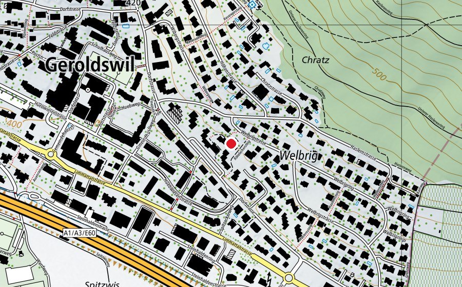 Carte indiquant l’emplacement de Kindergarten Rötelacher (École enfantine)