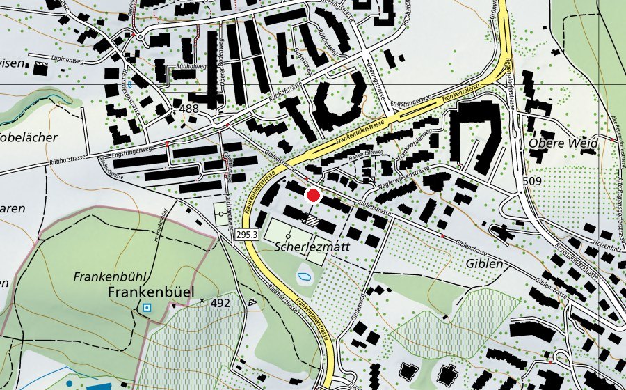Map showing the location of Kindergarten Rütihof Schulhaus (Kindergarten)