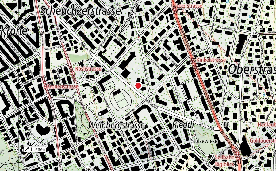 Karte mit dem Standort von Kindergarten Scheuchzerstrasse 1+2 (Kindergarten)