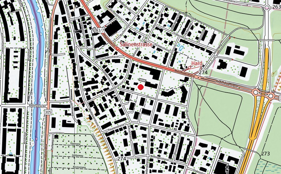 Map showing the location of Kindergarten Scheuerrain (Kindergarten)