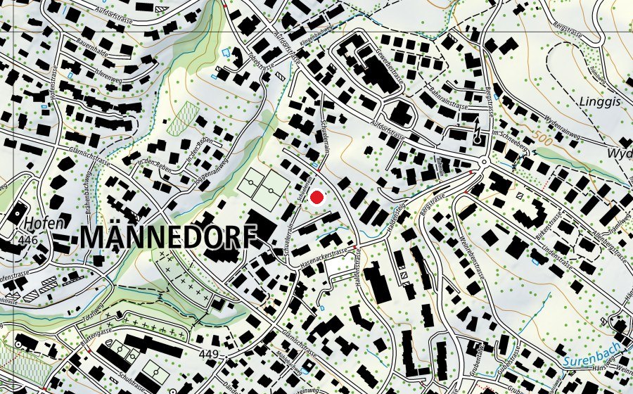 Karte mit dem Standort von Kindergarten Schuelerrain 1+2 (Kindergarten)