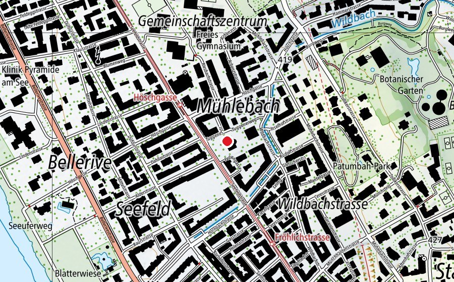 Carte indiquant l’emplacement de Kindergarten Seefeld 1+2 (École enfantine)