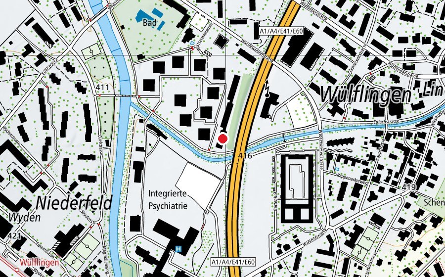 Karte mit dem Standort von Kindergarten Siedlung Wässerwiesen (Kindergarten)