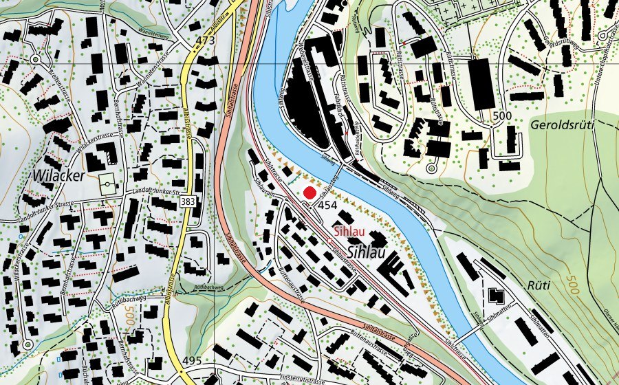 Carte indiquant l’emplacement de Kindergarten Sihlau (École enfantine)
