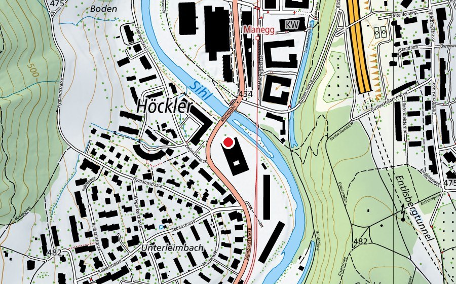 Map showing the location of Kindergarten Sihlbogen 1+2 (Kindergarten)