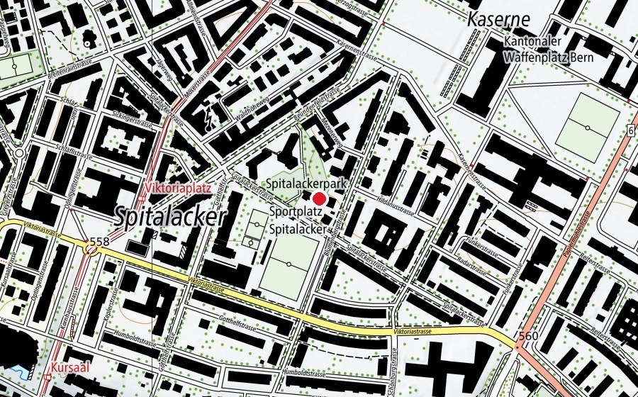 Carte indiquant l’emplacement de Kindergarten Spitalacker 2 (École enfantine)
