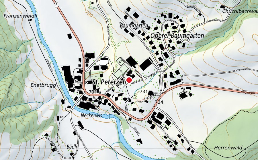 Karte mit dem Standort von Kindergarten St. Peterzell (Kindergarten)