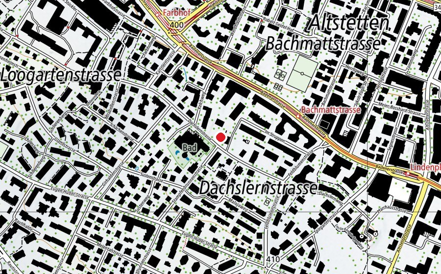 Map showing the location of Kindergarten Studerhaus 1 + 2 (Kindergarten)