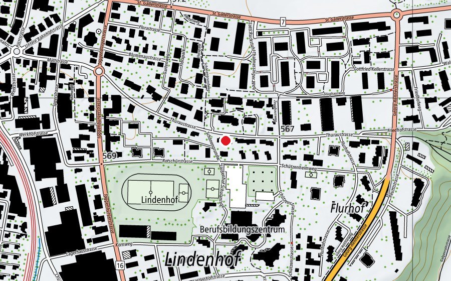 Mappa con la posizione di Kindergarten Thurau I+II (Scuola dell’infanzia)