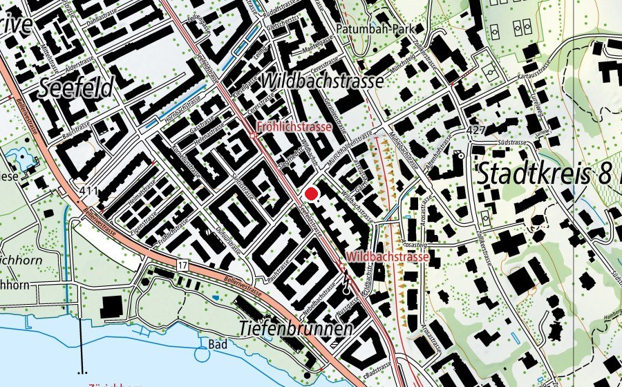 Carte indiquant l’emplacement de Kindergarten Tiefenbrunnen (École enfantine)